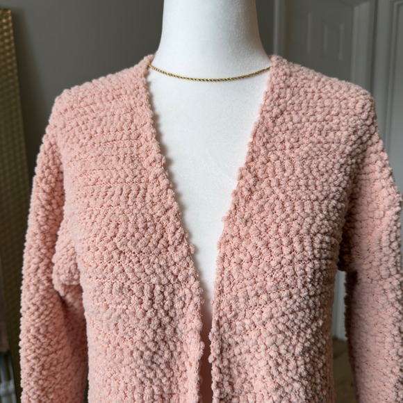 ZESICA Peach Pink Textured Knit Long Cardigan Sweater Open Front Pockets S - Picture 4 of 8